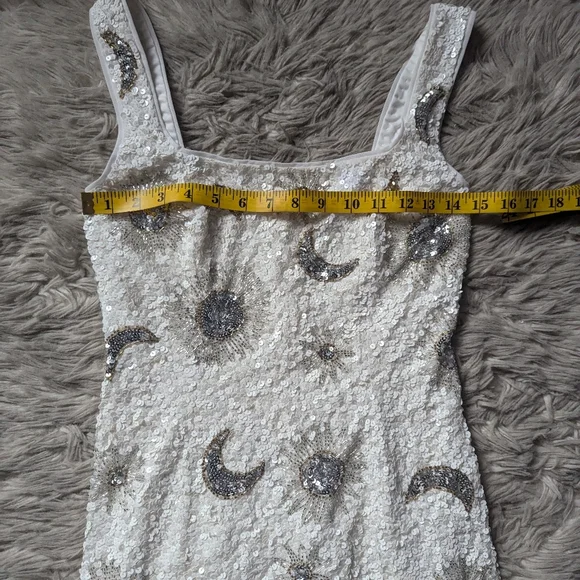 NWOT Show Me Your Mumu Lets Go Mini Dress in White Celestial Sequins